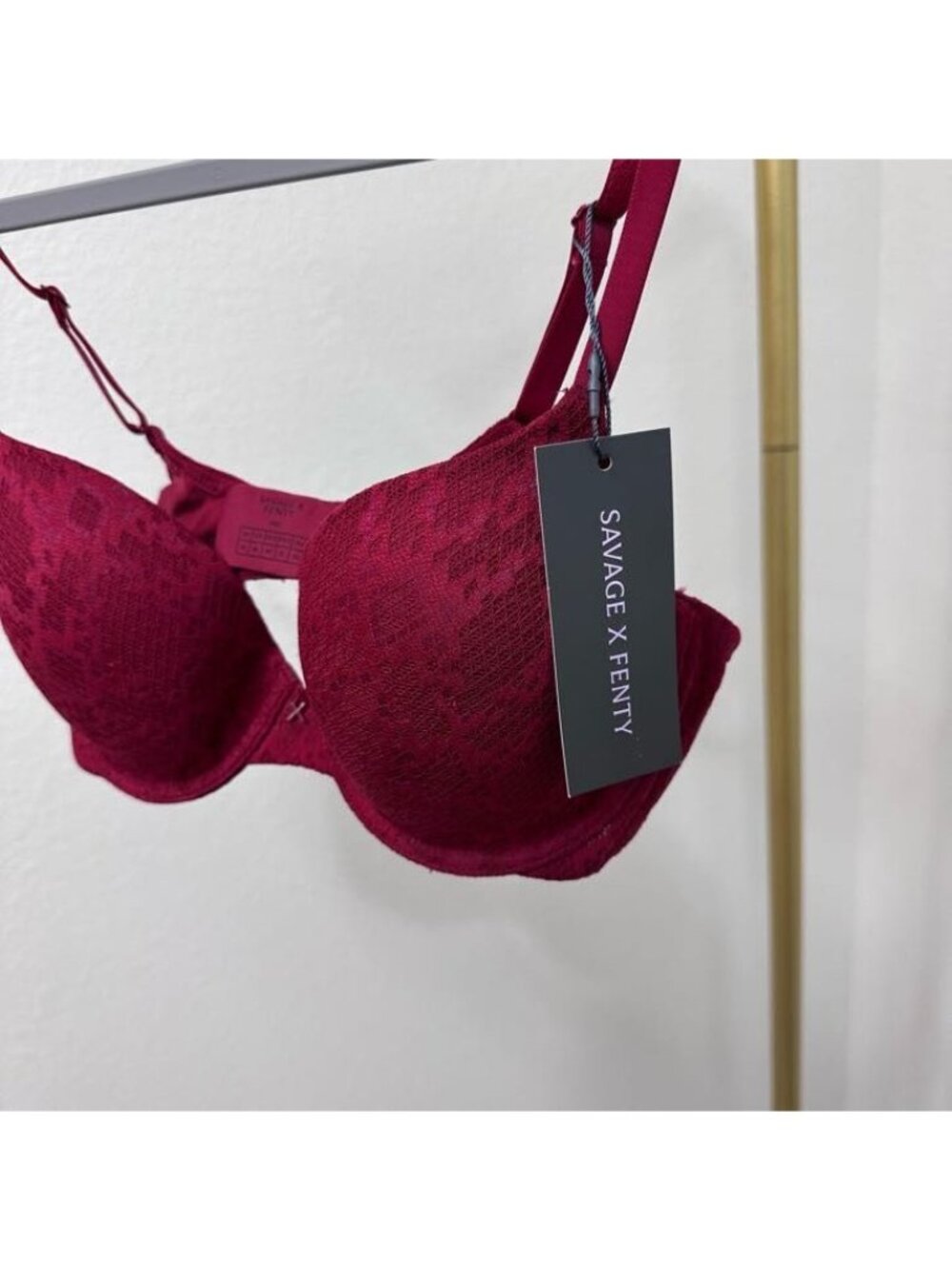Savage X Fenty Underwire Red Padded Lace Bra Adjustable Strap Womens sz 34C NEW - Picture 2 of 6